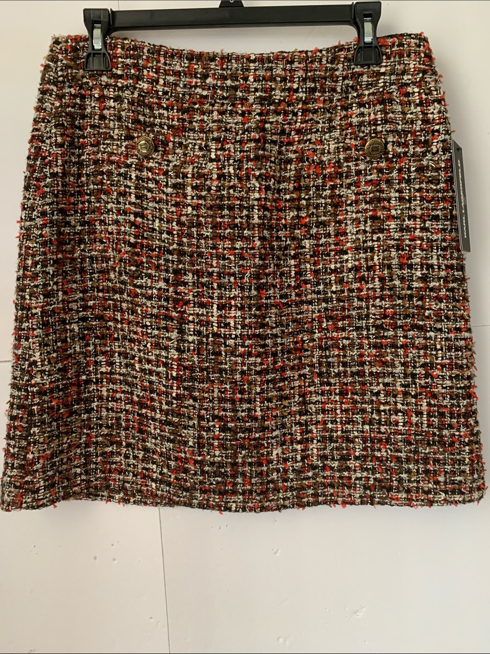 NWT Karl Lagerfeld Brown & Cream BouclΓ© Tweed Mini Skirt Size 6
